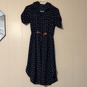 Always Indigo Navy Patterned Women's Dress